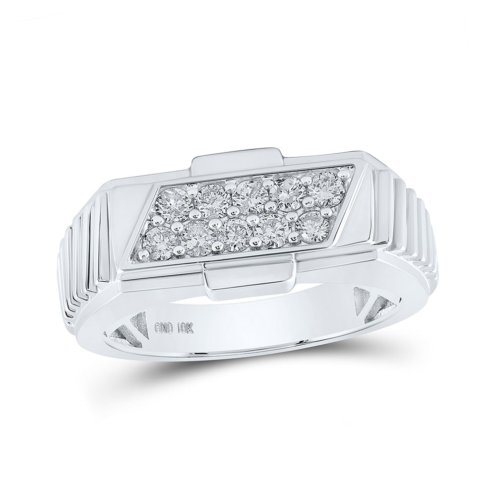 Men's Rings | 10kt White Gold Mens Round Diamond Band Ring 1/2 Cttw | Splendid Jewellery GND