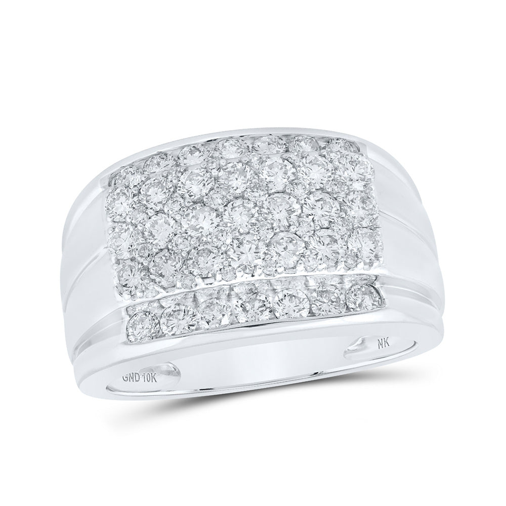 Men's Rings | 10kt White Gold Mens Round Diamond Band Ring 2 Cttw | Splendid Jewellery GND