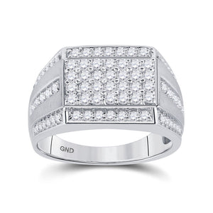 Men's Rings | 10kt White Gold Mens Round Diamond Cluster Ring 1-1/4 Cttw | Splendid Jewellery GND