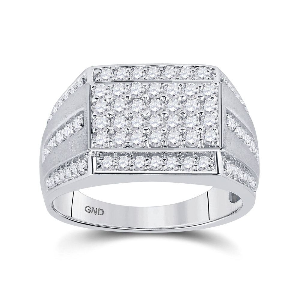 Men's Rings | 10kt White Gold Mens Round Diamond Cluster Ring 1-1/4 Cttw | Splendid Jewellery GND
