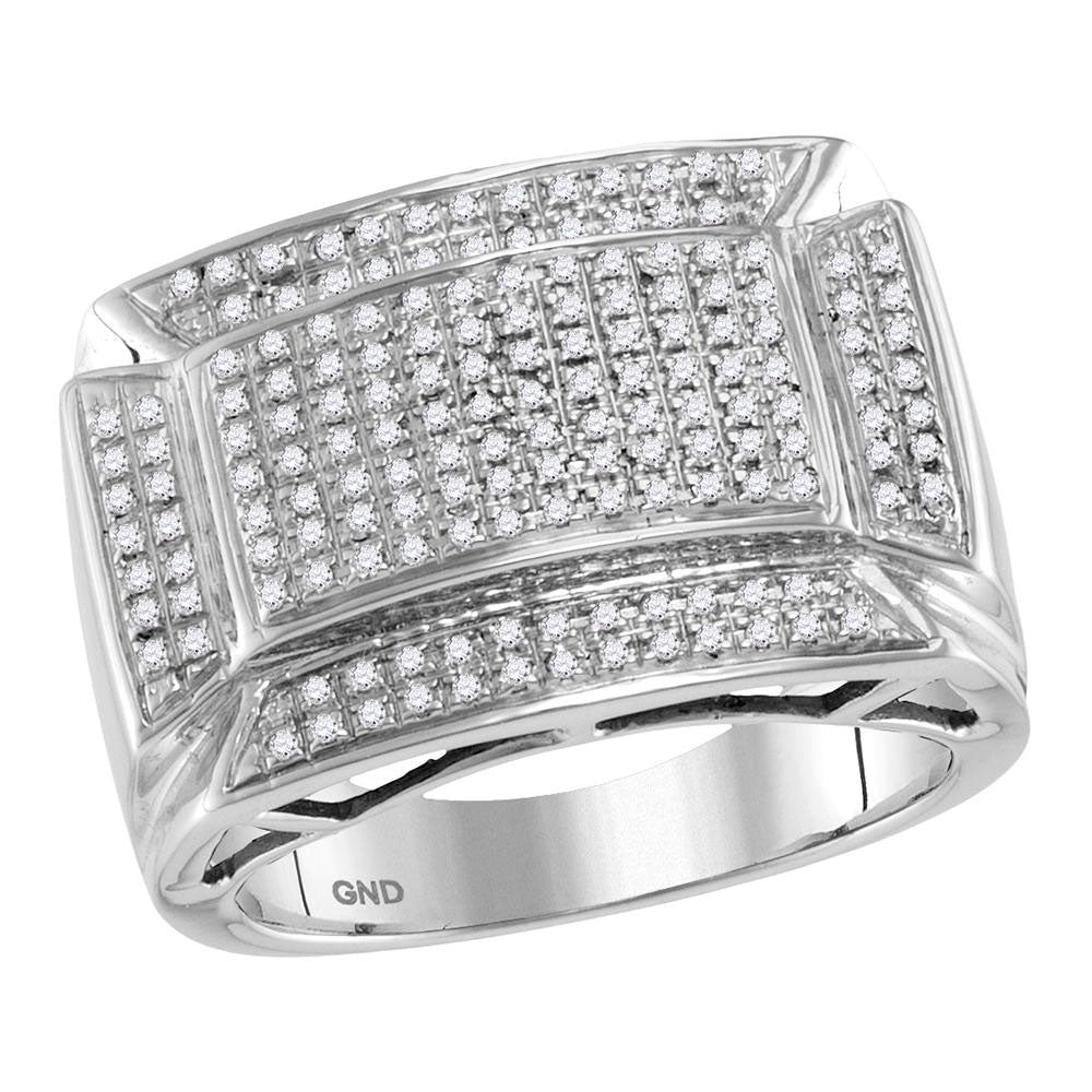 Men's Rings | 10kt White Gold Mens Round Diamond Flared Rectangle Fashion Ring 1/2 Cttw | Splendid Jewellery GND