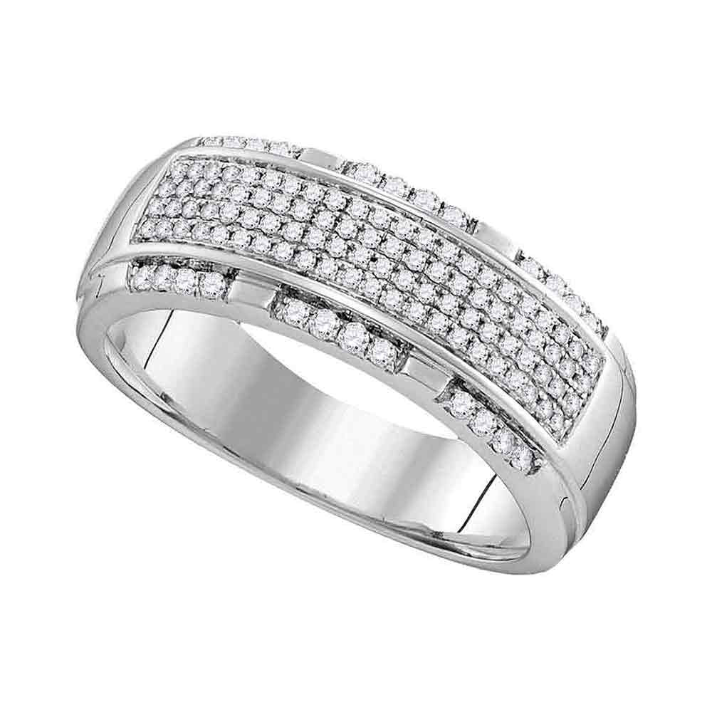 Men's Rings | 10kt White Gold Mens Round Diamond Pave Band Ring 1/2 Cttw | Splendid Jewellery GND