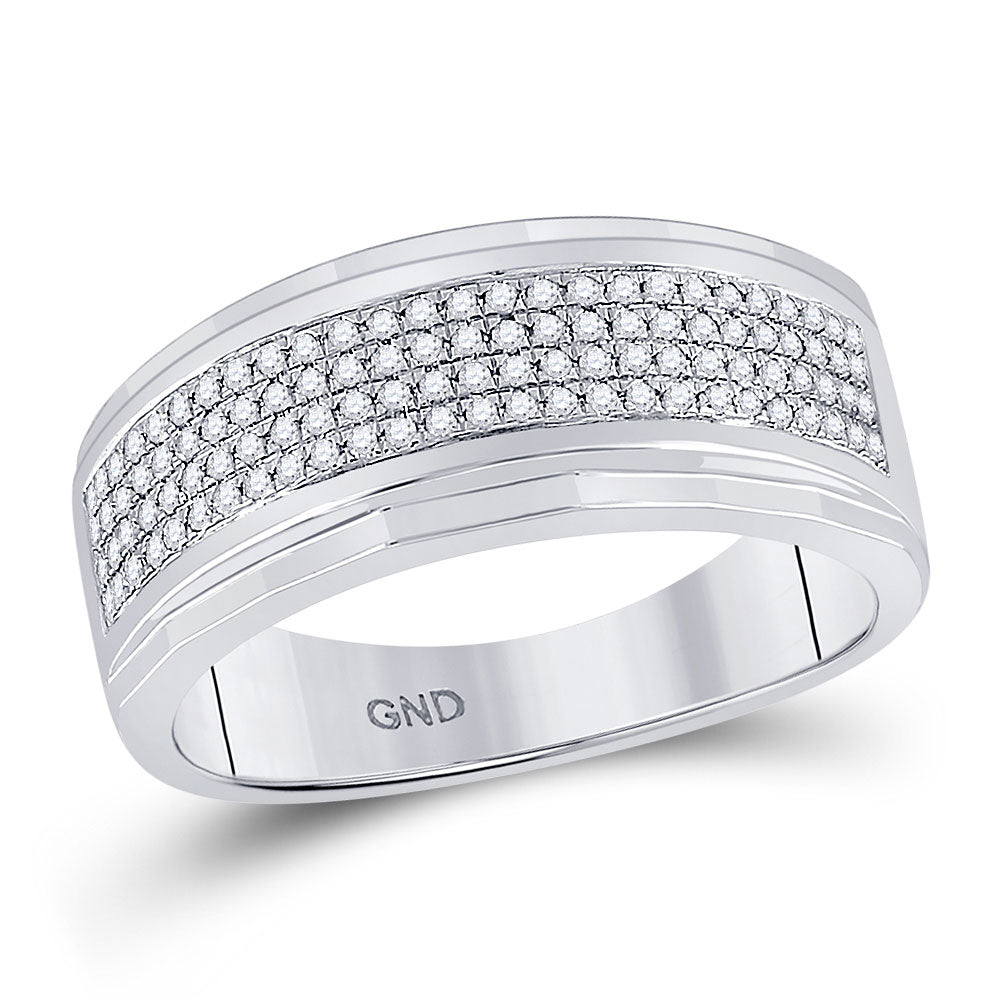 Men's Rings | 10kt White Gold Mens Round Diamond Pave Band Ring 1/3 Cttw | Splendid Jewellery GND
