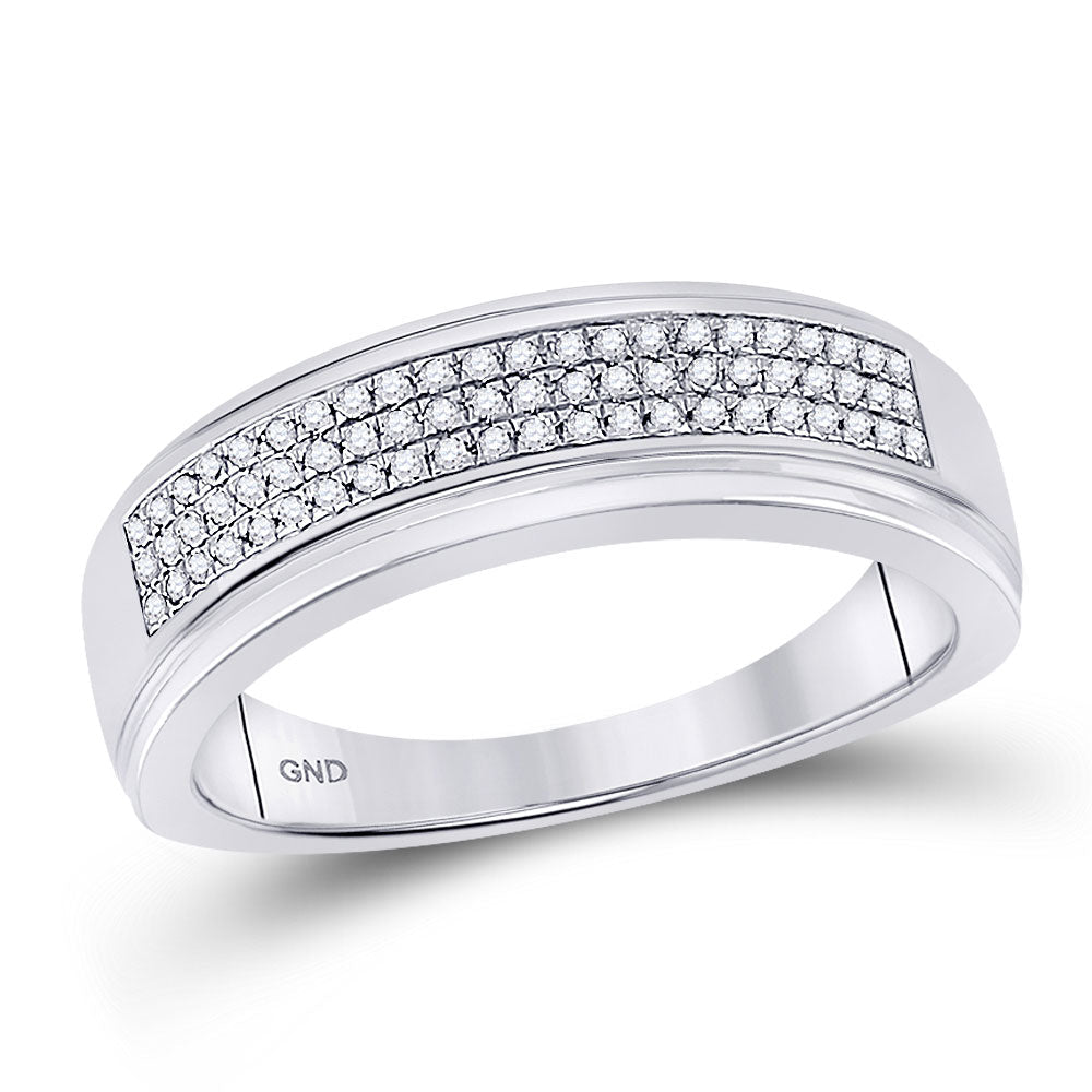 Men's Rings | 10kt White Gold Mens Round Diamond Pave Band Ring 1/5 Cttw | Splendid Jewellery GND