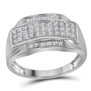 Men's Rings | 10kt White Gold Mens Round Pave-set Diamond Rectangle Cluster Ring 1/3 Cttw | Splendid Jewellery GND