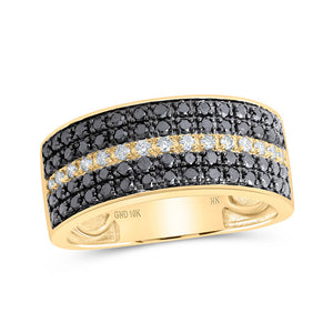 Men's Rings | 10kt Yellow Gold Mens Round Black Color Enhanced Diamond Band Ring 1 Cttw | Splendid Jewellery GND