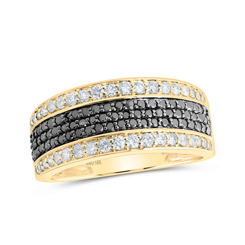Men's Rings | 10kt Yellow Gold Mens Round Black Color Treated Diamond Band Ring 1-1/4 Cttw | Splendid Jewellery GND