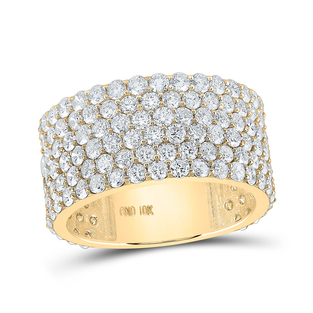 Men's Rings | 10kt Yellow Gold Mens Round Diamond 6-Row Pave Band Ring 6-1/2 Cttw | Splendid Jewellery GND