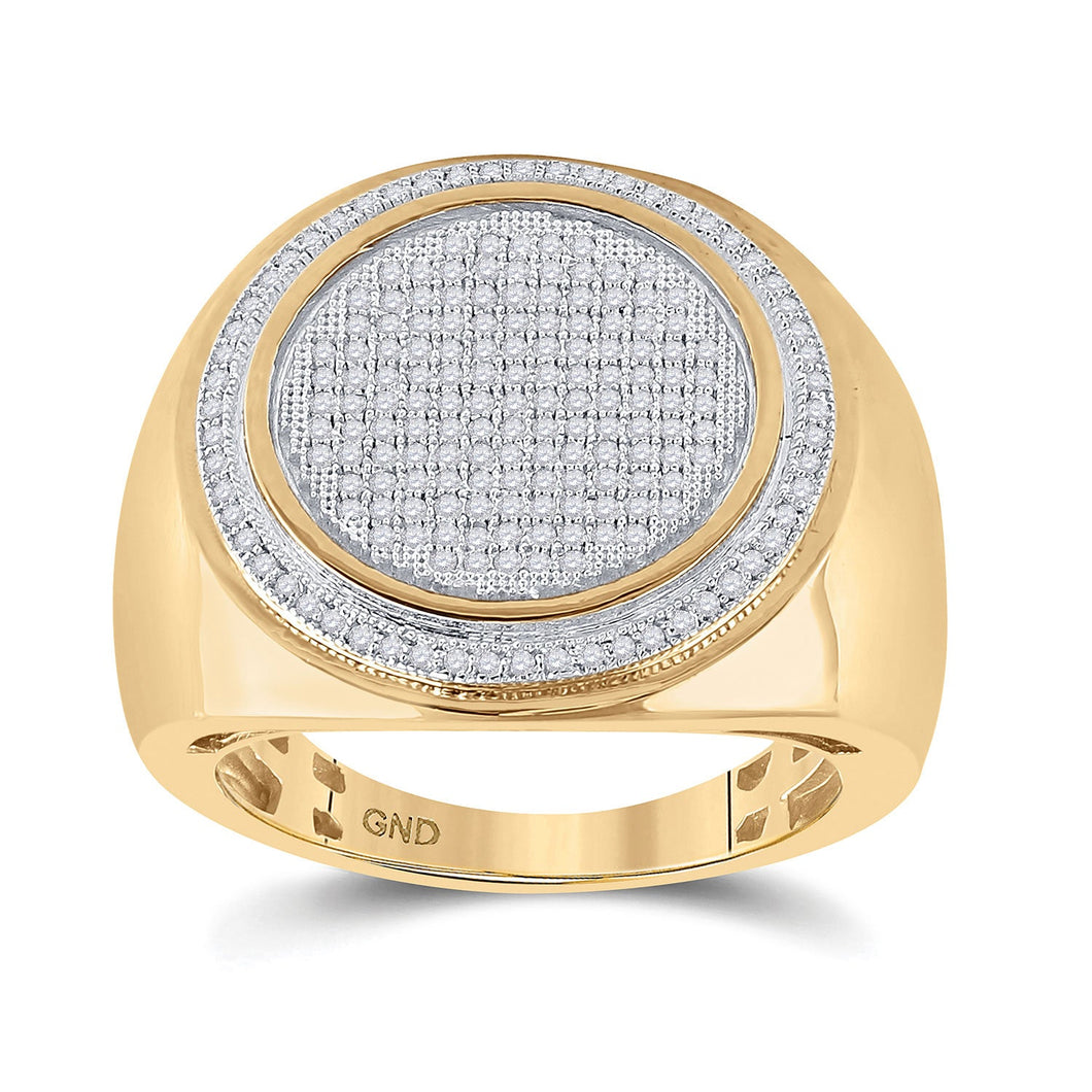 Men's Rings | 10kt Yellow Gold Mens Round Diamond Circle Frame Cluster Ring 1/2 Cttw | Splendid Jewellery GND