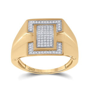 Men's Rings | 10kt Yellow Gold Mens Round Diamond Cluster Ring 1/4 Cttw | Splendid Jewellery GND