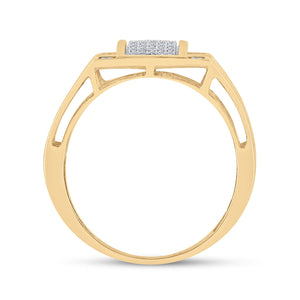 Men's Rings | 10kt Yellow Gold Mens Round Diamond Cluster Ring 1/4 Cttw | Splendid Jewellery GND