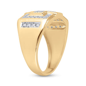 Men's Rings | 10kt Yellow Gold Mens Round Diamond Cross Cluster Ring 1/3 Cttw | Splendid Jewellery GND