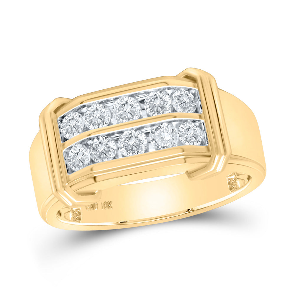 Men's Rings | 10kt Yellow Gold Mens Round Diamond Double Row Band Ring 7/8 Cttw | Splendid Jewellery GND