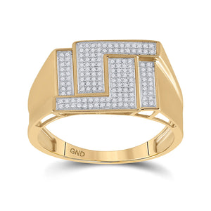 Men's Rings | 10kt Yellow Gold Mens Round Diamond Geometric Cluster Ring 1/4 Cttw | Splendid Jewellery GND