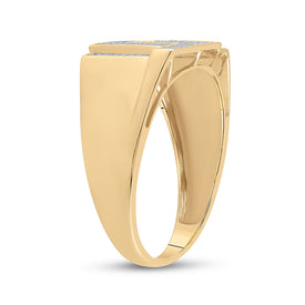 Luxurious 10kt Yellow Gold Mens Diamond Geometric Cluster Ring - Exquisite Craftsmanship and Dazzling Brilliance product Side View from Splendid Jewellery