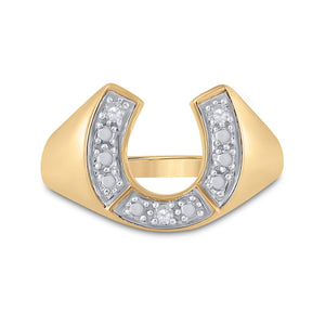 Men's Rings | 10kt Yellow Gold Mens Round Diamond Lucky Horseshoe Ring 1/20 Cttw | Splendid Jewellery GND