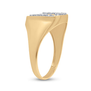 Men's Rings | 10kt Yellow Gold Mens Round Diamond Lucky Horseshoe Ring 1/20 Cttw | Splendid Jewellery GND