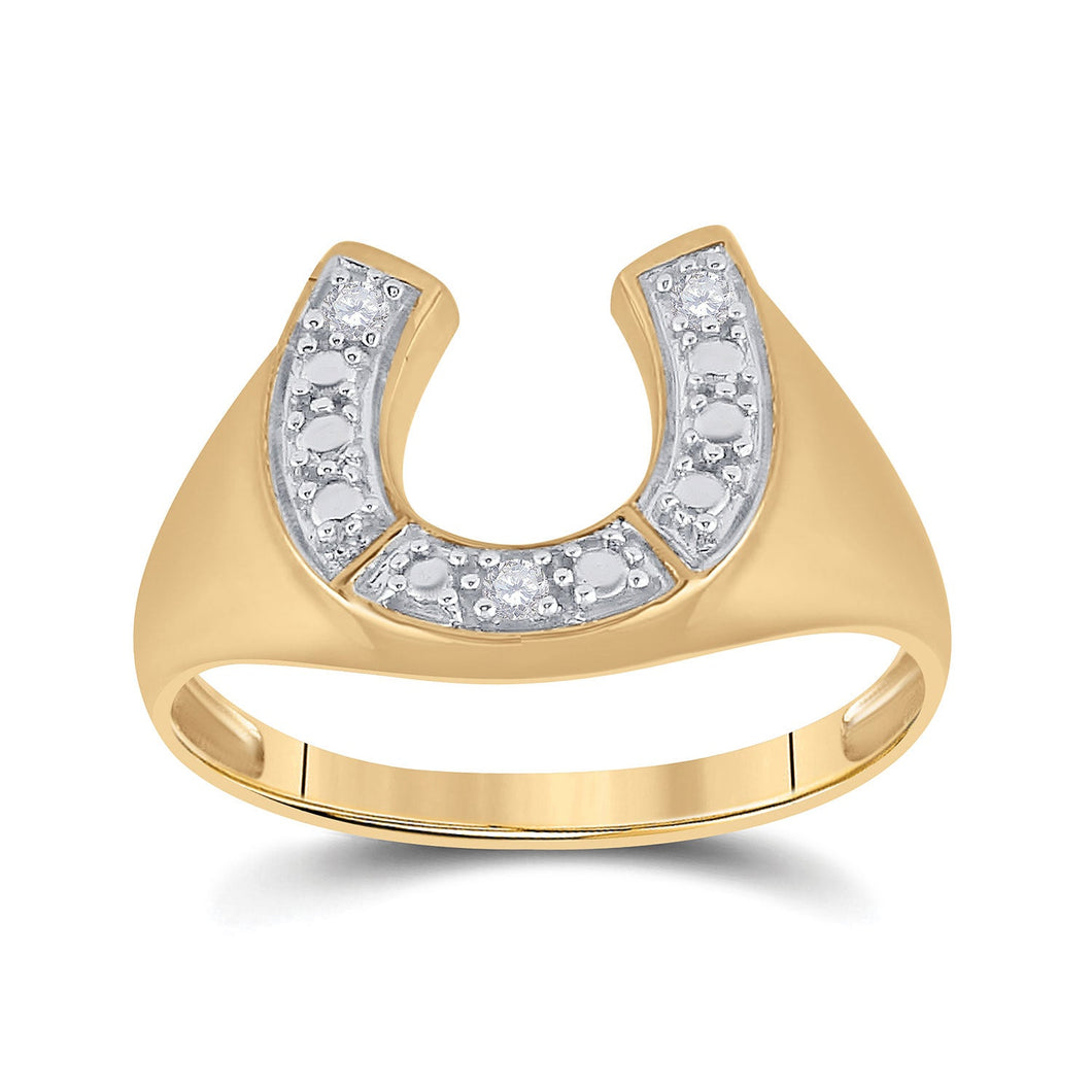 Men's Rings | 10kt Yellow Gold Mens Round Diamond Lucky Horseshoe Ring 1/20 Cttw | Splendid Jewellery GND