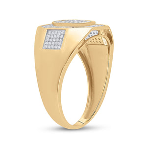 Men's Rings | 10kt Yellow Gold Mens Round Diamond Octagon Cluster Ring 3/8 Cttw | Splendid Jewellery GND