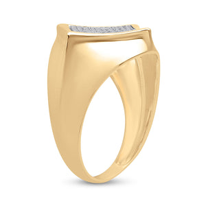 Men's Rings | 10kt Yellow Gold Mens Round Diamond Offset Square Ring 1/3 Cttw | Splendid Jewellery GND