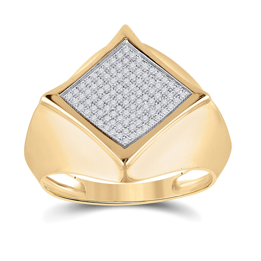 Men's Rings | 10kt Yellow Gold Mens Round Diamond Offset Square Ring 1/3 Cttw | Splendid Jewellery GND