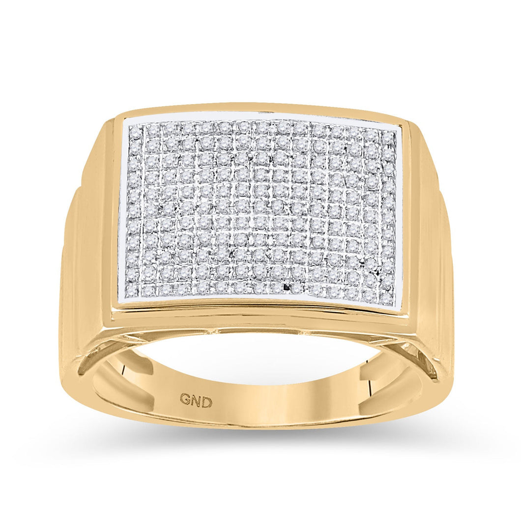 Men's Rings | 10kt Yellow Gold Mens Round Diamond Rectangle Cluster Ring 1/2 Cttw | Splendid Jewellery GND