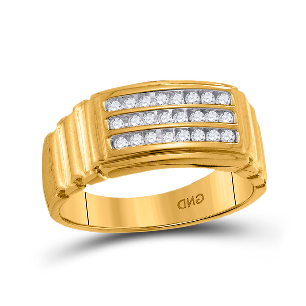Men's Rings | 10kt Yellow Gold Mens Round Diamond Triple Row Band Ring 1/4 Cttw | Splendid Jewellery GND