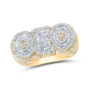 Men's Rings | 14kt Two-tone Gold Mens Baguette Diamond CEO Band Ring 2 Cttw | Splendid Jewellery GND