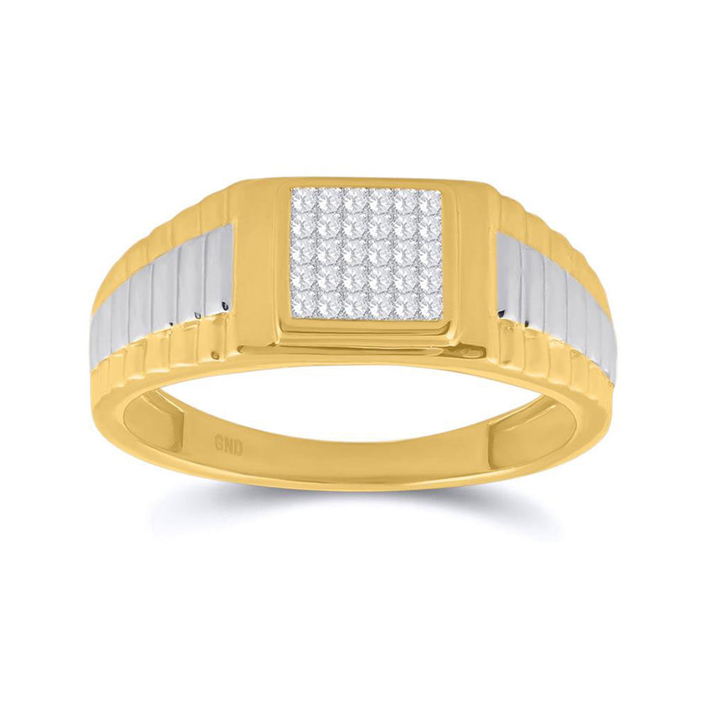 Men's Rings | 14kt Two-tone Gold Mens Princess Diamond Ribbed Cluster Ring 1/4 Cttw | Splendid Jewellery GND