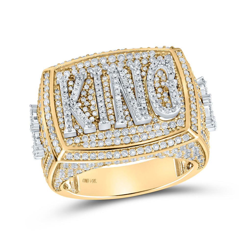 Men's Rings | 14kt Two-tone Gold Mens Round Diamond KING Ring 2-3/4 Cttw | Splendid Jewellery GND