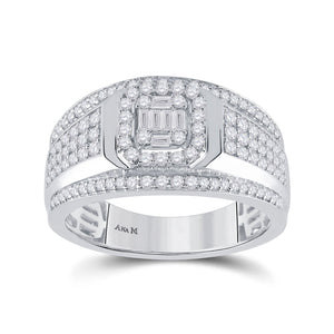 Men's Rings | 14kt White Gold Mens Baguette Diamond Square Cluster Ring 1 Cttw | Splendid Jewellery GND