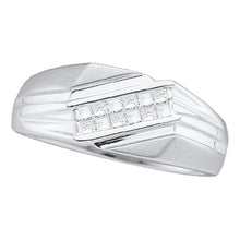 Load image into Gallery viewer, 14kt White Gold Men&#39;s Diagonal Princess Diamond Band Ring - 1/3 Ct.t.w. - Top View