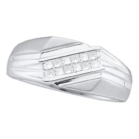 14kt White Gold Men's Diagonal Princess Diamond Band Ring - 1/3 Ct.t.w. - Top View