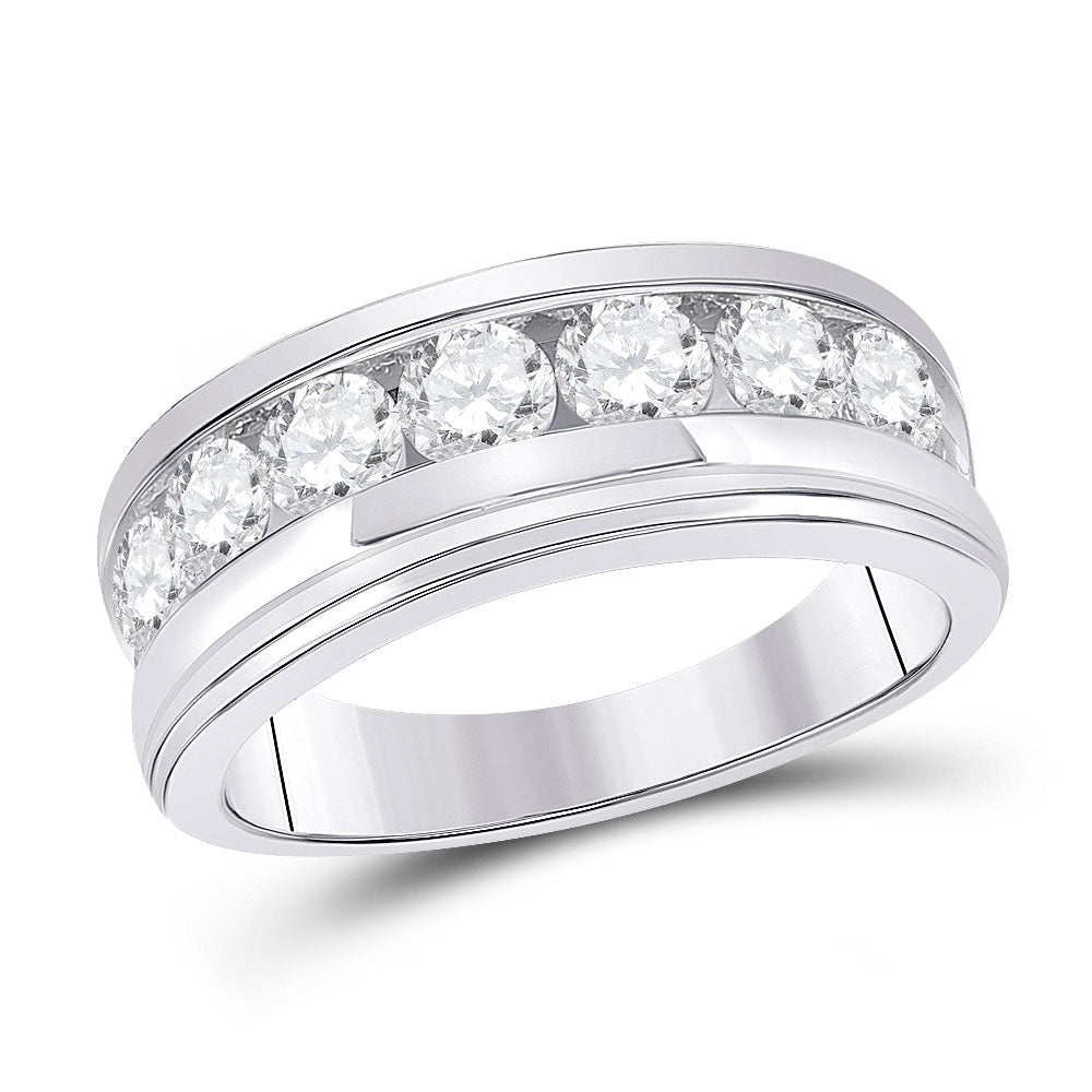 Men's Rings | 14kt White Gold Mens Round Diamond Single Row Band Ring 2 Cttw | Splendid Jewellery GND