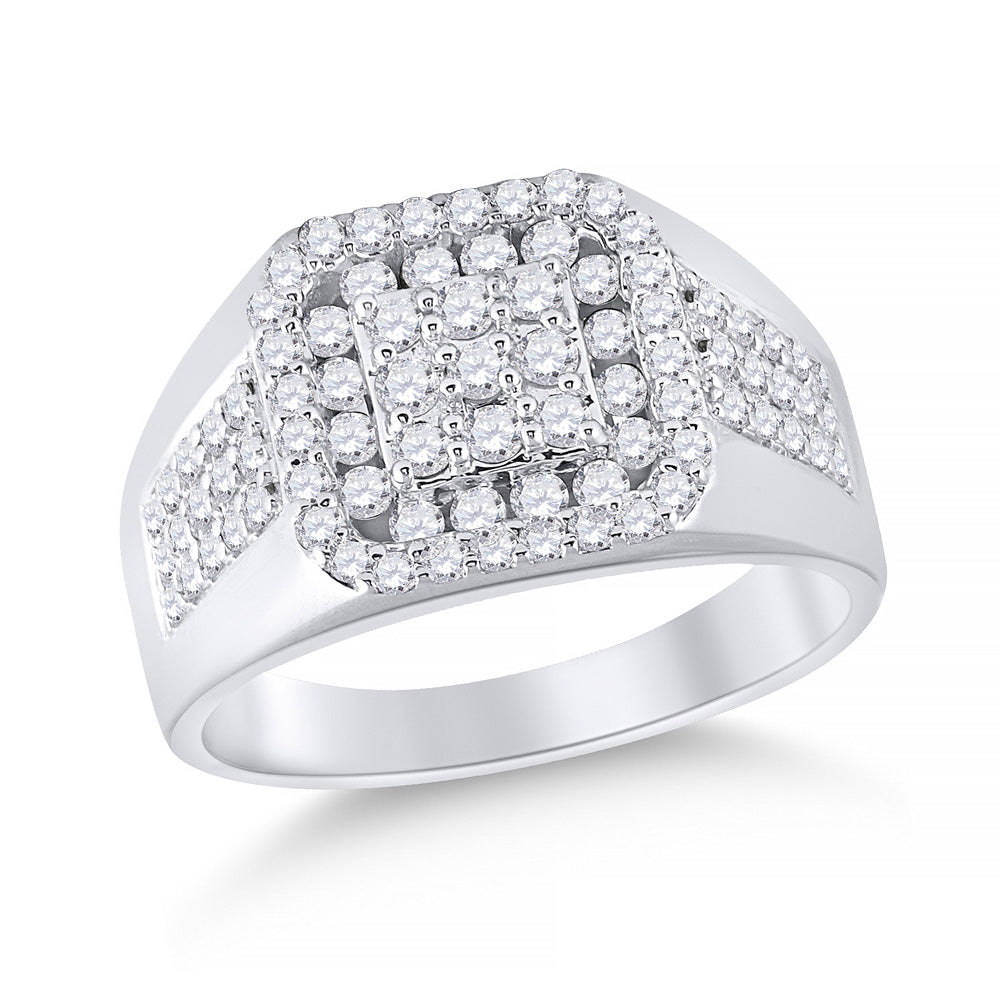 Men's Rings | 14kt White Gold Mens Round Diamond Square Ring 1-1/4 Cttw | Splendid Jewellery GND