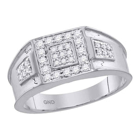 14kt White Gold Men's Square Diamond Ring - 1/2 Carat Total Weight - Top View