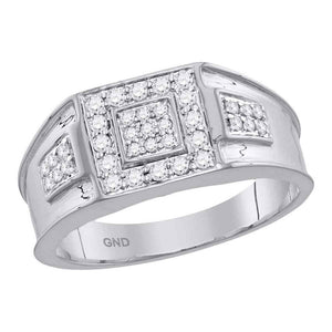 Men's Rings | 14kt White Gold Mens Round Diamond Square Ring 1/2 Cttw | Splendid Jewellery GND