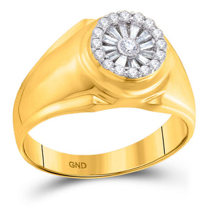 Men's Rings | 14kt Yellow Gold Mens Baguette Diamond Circle Solitaire Ring 1/2 Cttw | Splendid Jewellery GND