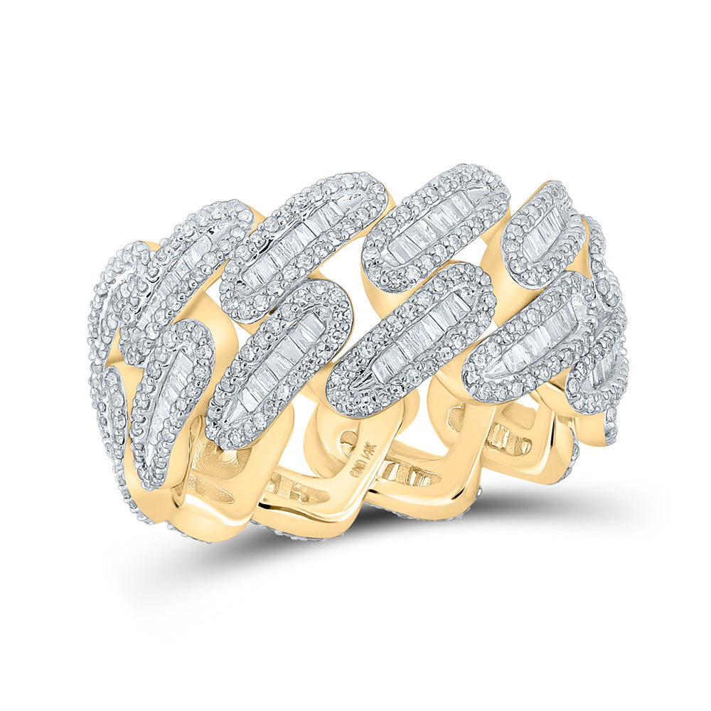 Men's Rings | 14kt Yellow Gold Mens Baguette Diamond Cuban Link Band Ring 2-1/3 Cttw | Splendid Jewellery GND
