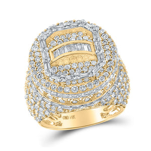Men's Rings | 14kt Yellow Gold Mens Baguette Diamond Elevated Circle Ring 5-1/4 Cttw | Splendid Jewellery GND