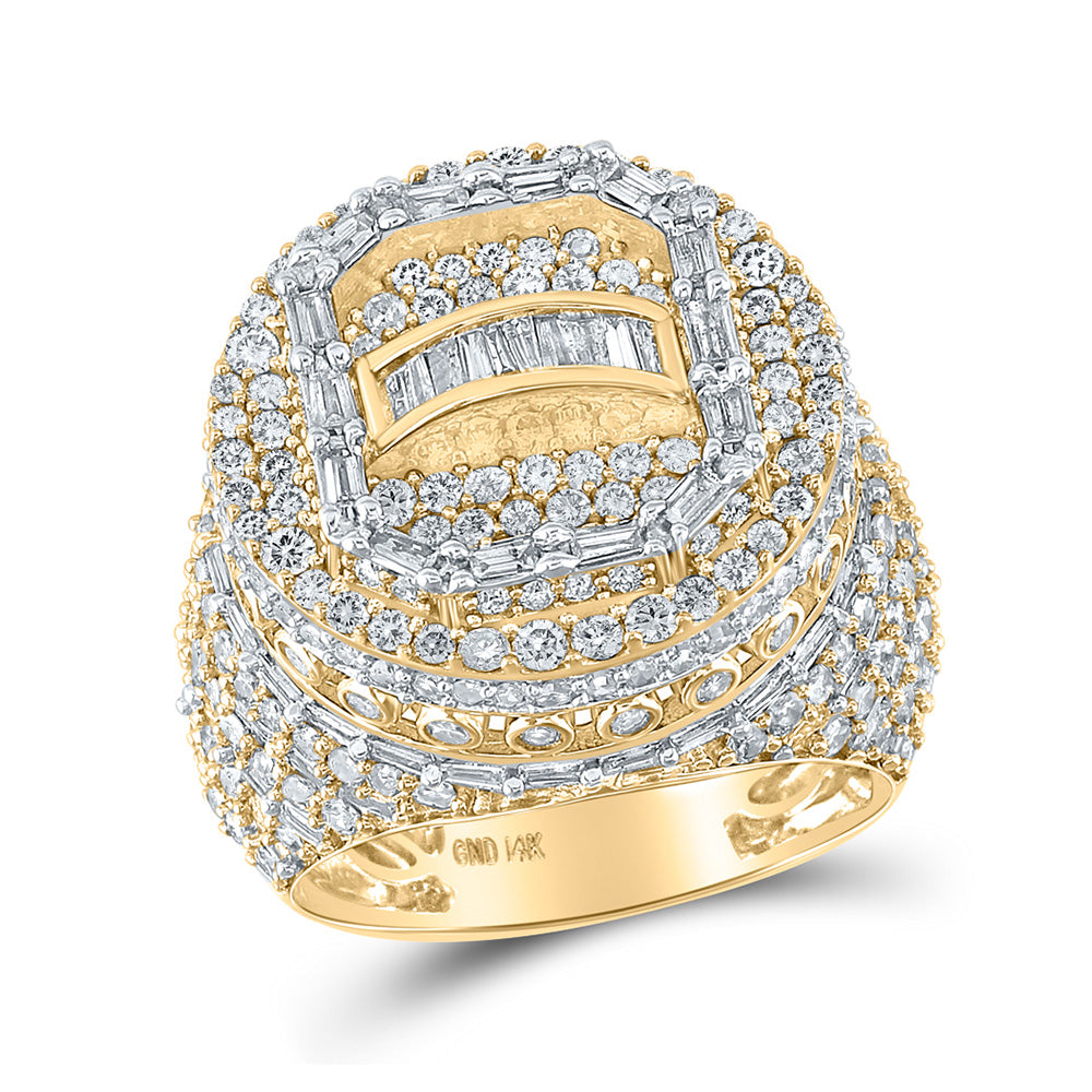 Men's Rings | 14kt Yellow Gold Mens Baguette Diamond Elevated Circle Ring 5-1/4 Cttw | Splendid Jewellery GND