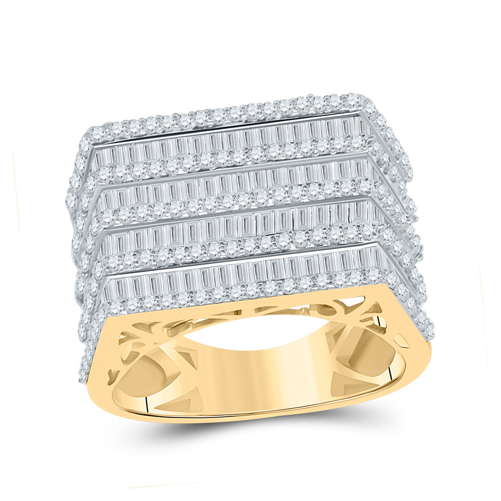 Men's Rings | 14kt Yellow Gold Mens Baguette Diamond Flat Top Big Look Band Ring 3 Cttw | Splendid Jewellery GND