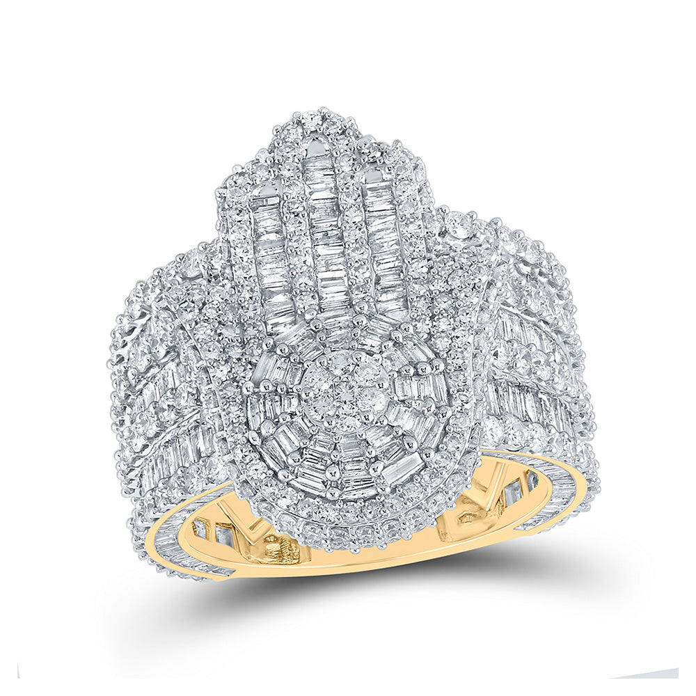 Men's Rings | 14kt Yellow Gold Mens Baguette Diamond Hamsa Ring 6-5/8 Cttw | Splendid Jewellery GND