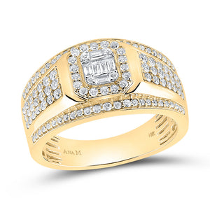 Men's Rings | 14kt Yellow Gold Mens Baguette Diamond Square Cluster Ring 1 Cttw | Splendid Jewellery GND