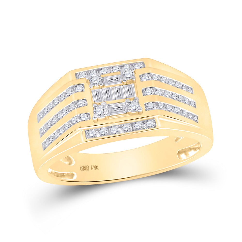 Men's Rings | 14kt Yellow Gold Mens Baguette Diamond Square Ring 3/4 Cttw | Splendid Jewellery GND