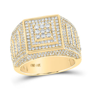 Men's Rings | 14kt Yellow Gold Mens Baguette Diamond Statement Square Ring 2-1/4 Cttw | Splendid Jewellery GND