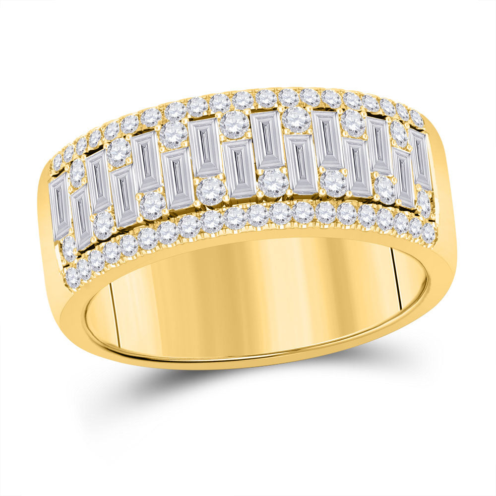 Men's Rings | 14kt Yellow Gold Mens Baguette Round Diamond Band Ring 1-1/4 Cttw | Splendid Jewellery GND