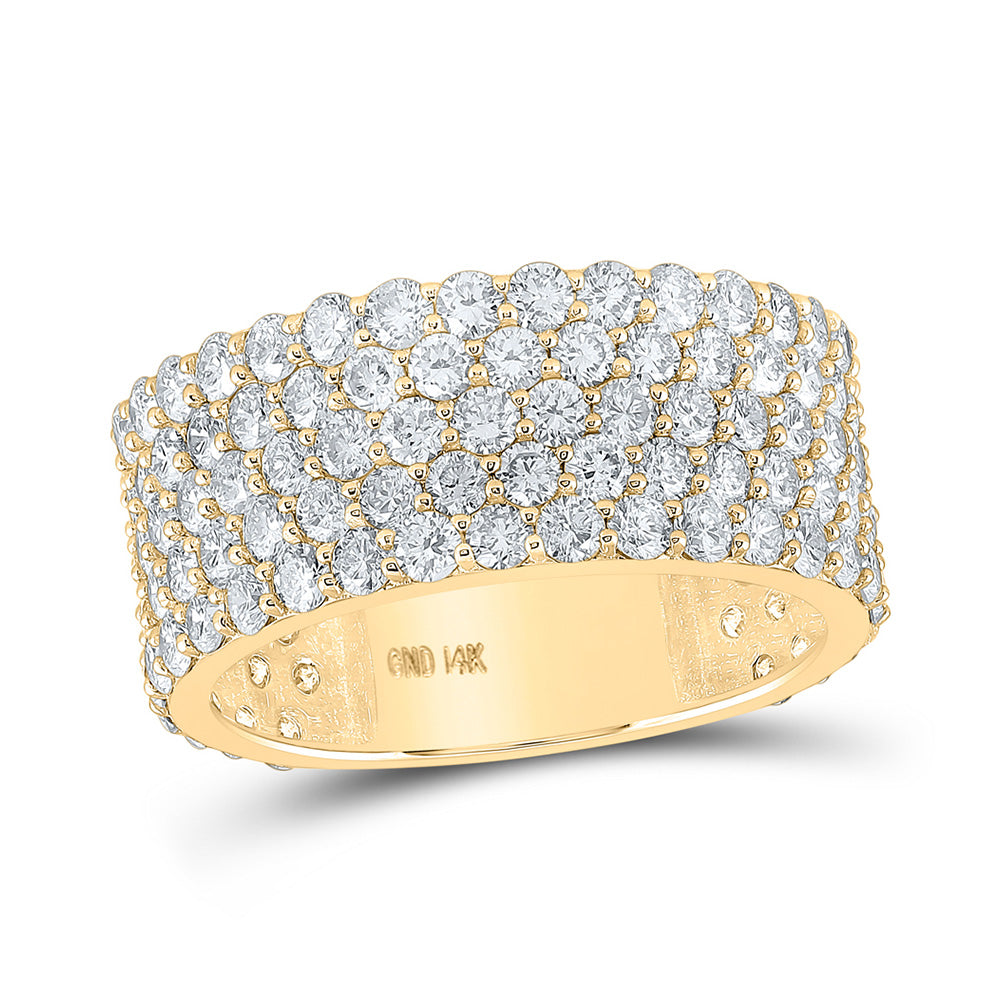 Men's Rings | 14kt Yellow Gold Mens Round Diamond 5-Row Pave Band Ring 5-3/8 Cttw | Splendid Jewellery GND