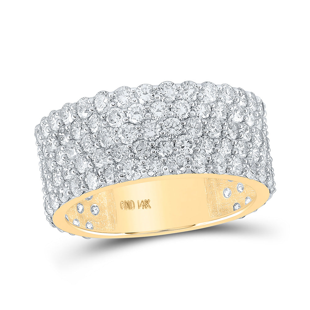 Men's Rings | 14kt Yellow Gold Mens Round Diamond 5-Row Pave Band Ring 5-3/8 Cttw | Splendid Jewellery GND