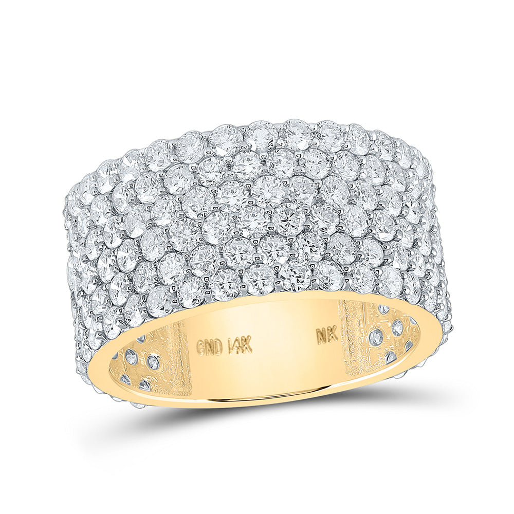 Men's Rings | 14kt Yellow Gold Mens Round Diamond 6-Row Pave Band Ring 6-1/2 Cttw | Splendid Jewellery GND